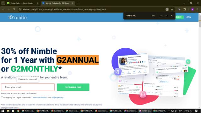 Nimble checkout page showing Nimble discount code box | Screenshot taken by SimplyCodes community member on Jan 27, 2025
