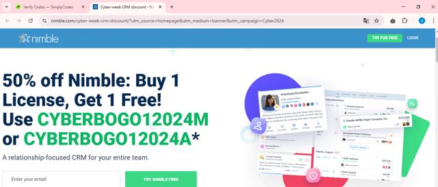 Nimble checkout page showing Nimble discount code box | Screenshot taken by SimplyCodes community member on Mar 26, 2025