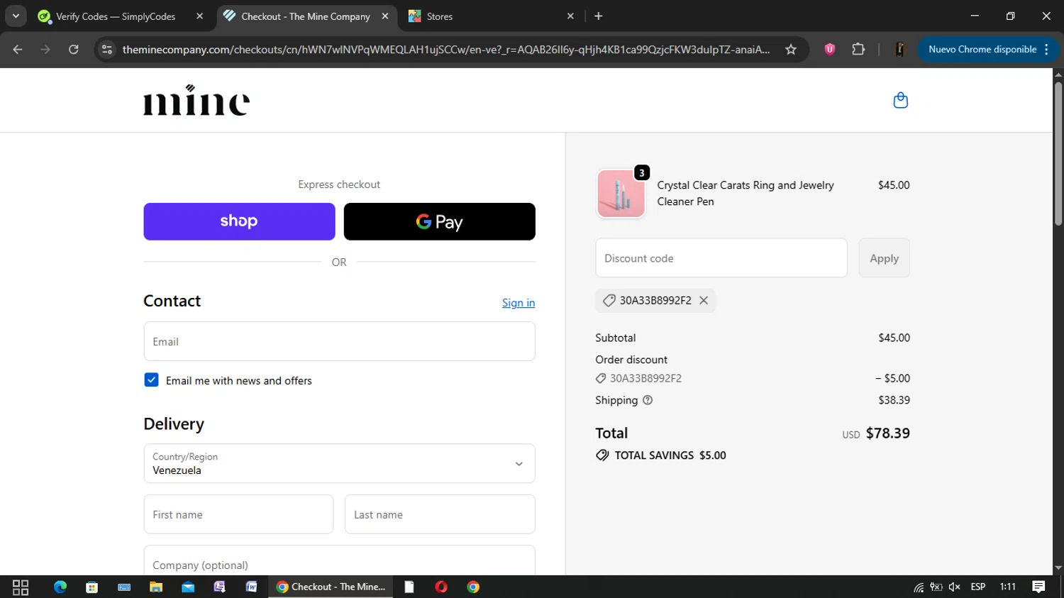 Nimo promo code screenshot showing code OVCOQHTKQD applied at Nimo checkout page. Uploaded by SimplyCodes community member yisusgamer on Jan 23, 2026