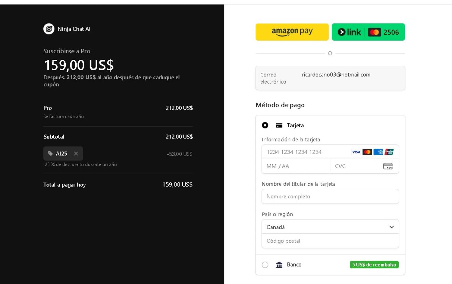 Ninjachat.ai promo code screenshot showing code AI25 applied at Ninjachat.ai checkout page. Uploaded by SimplyCodes community member LAMINEJAMAL on Aug 28, 2025