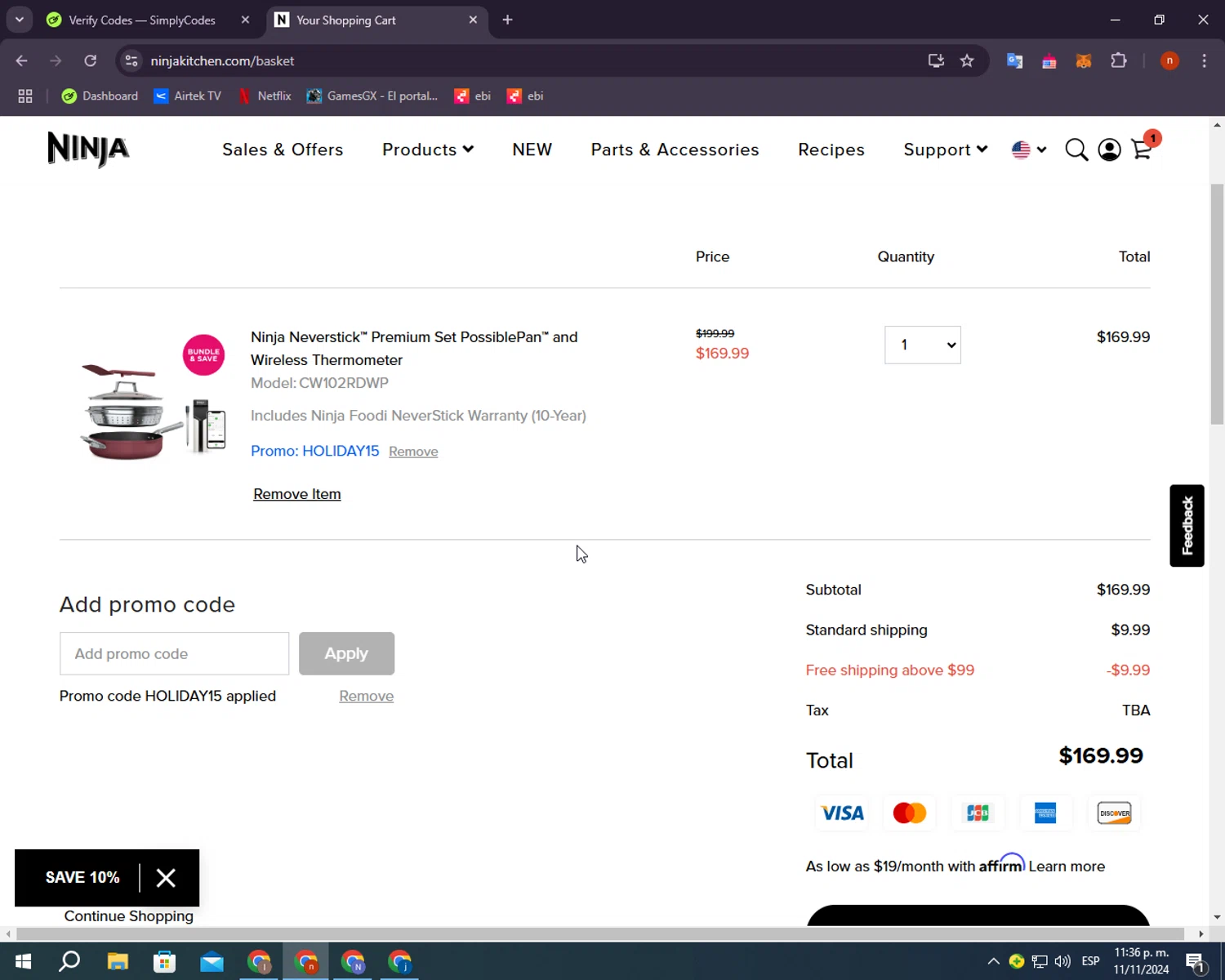 where to use Ninja promo code box