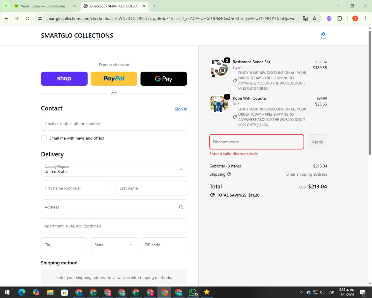 Nissan promo code screenshot showing code NISSANAPP10 applied at Nissan checkout page. Uploaded by SimplyCodes community member 00000007 on Jan 16, 2026