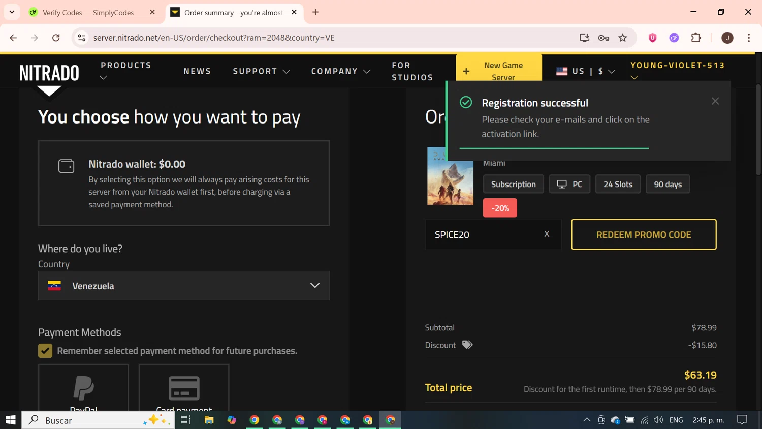 Nitrado checkout page showing Nitrado promo code box | Screenshot taken by SimplyCodes community member on Feb 3, 2026