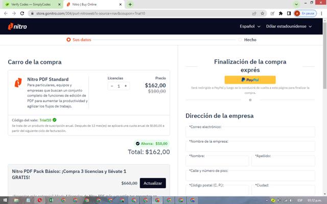 Nitro checkout page showing Nitro promo code box | Screenshot taken by SimplyCodes community member on Aug 6, 2025