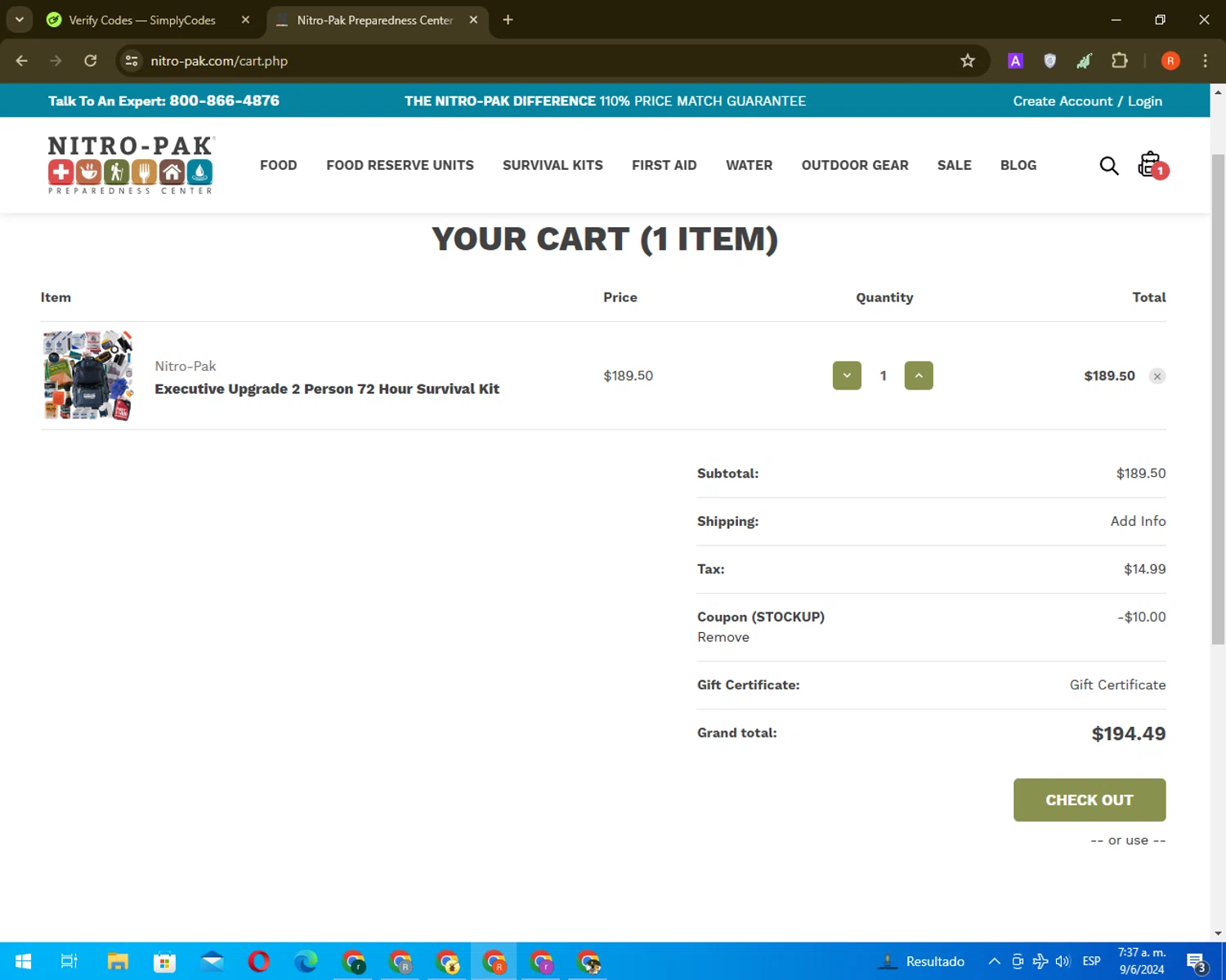 Nitro-Pak checkout page showing Nitro-Pak promo code box | Screenshot taken by SimplyCodes community member on Jun 9, 2024