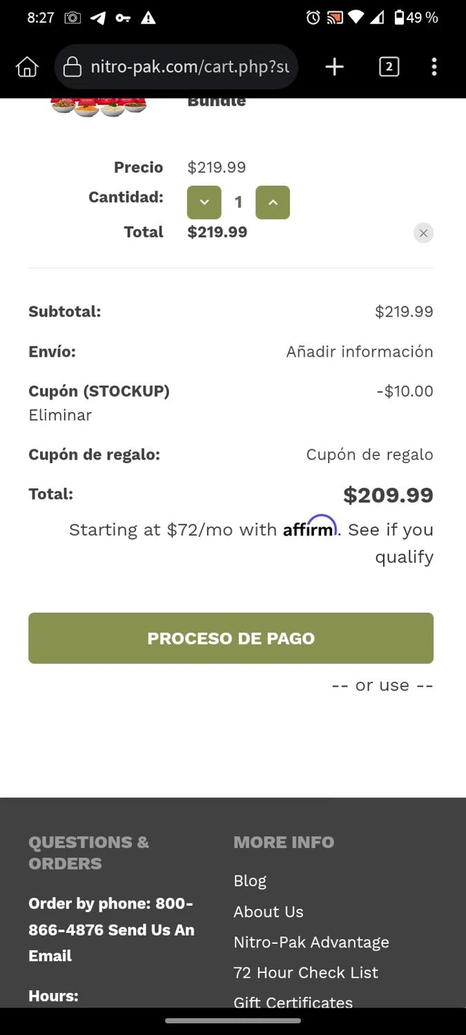 Nitro-Pak checkout page showing Nitro-Pak promo code box | Screenshot taken by SimplyCodes community member on Jan 16, 2024