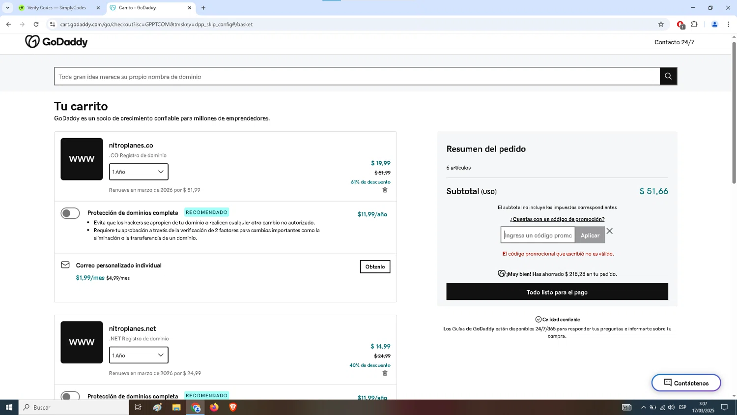 NitroPlanes promo code screenshot showing code FAN5 applied at NitroPlanes checkout page. Uploaded by SimplyCodes community member Jhonaiker on Mar 17, 2025
