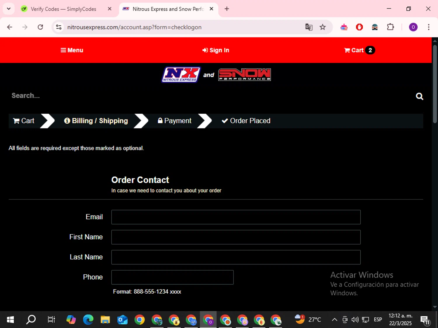 Nitrous Express coupon code screenshot showing code MMS applied at Nitrous Express checkout page. Uploaded by SimplyCodes community member SaleCaptain2551 on Mar 22, 2025