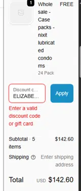 ELIZABETH15 coupon verification screenshot