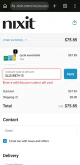 ELIZABETH15 coupon verification screenshot