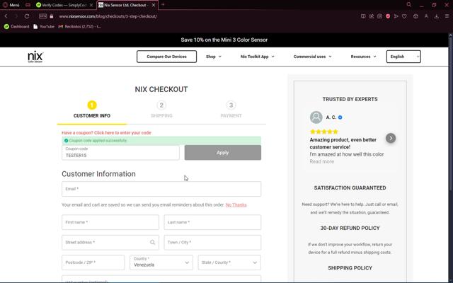 Nix Sensor checkout page showing Nix Sensor discount code box | Screenshot taken by SimplyCodes community member on Sep 28, 2024