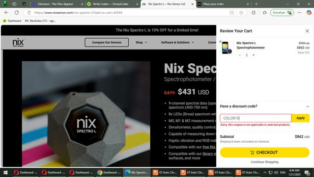 Nix Sensor checkout page showing Nix Sensor discount code box | Screenshot taken by SimplyCodes community member on Jan 21, 2025