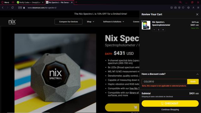 Nix Sensor checkout page showing Nix Sensor discount code box | Screenshot taken by SimplyCodes community member on Jan 21, 2025