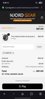 Njord Gear coupon verification screenshot
