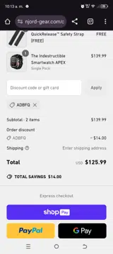 Njord Gear coupon verification screenshot