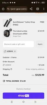 Njord Gear coupon verification screenshot