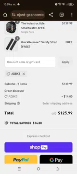 Njord Gear coupon verification screenshot