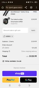 Njord Gear coupon verification screenshot