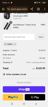 Njord Gear coupon verification screenshot