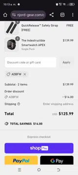 Njord Gear coupon verification screenshot
