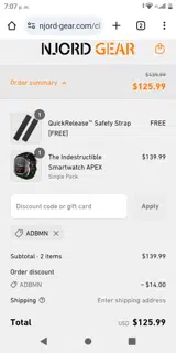 Njord Gear coupon verification screenshot