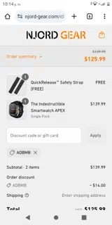 Njord Gear coupon verification screenshot