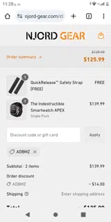 Njord Gear coupon verification screenshot