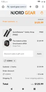 Njord Gear coupon verification screenshot