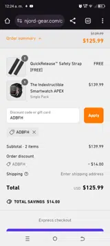 Njord Gear coupon verification screenshot