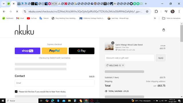 Nkuku checkout page showing Nkuku discount code box | Screenshot taken by SimplyCodes community member on Sep 14, 2024