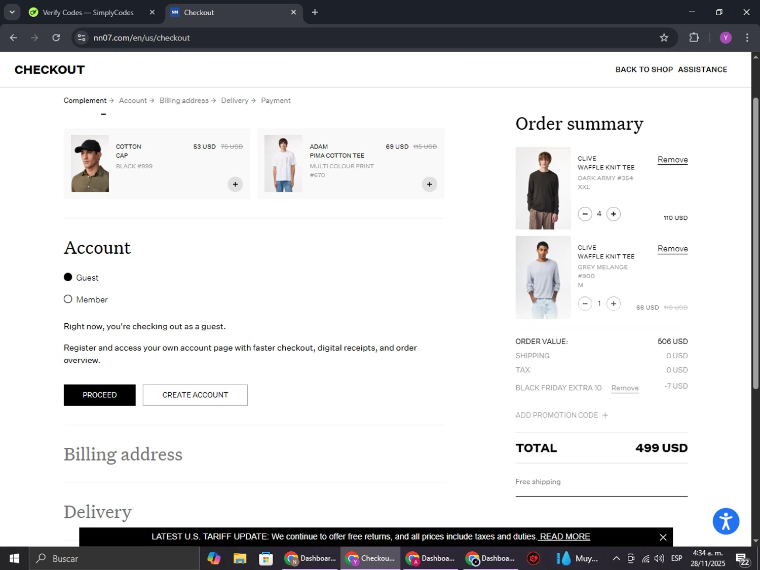 NN07 promo code screenshot showing code BF10NOV25 applied at NN07 checkout page. Uploaded by SimplyCodes community member ExtraordinaryHunter3076 on Nov 28, 2025