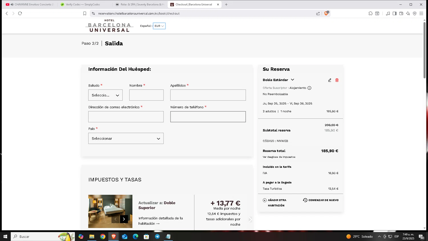 NN Hotels discount code screenshot showing code NNWEB applied at NN Hotels checkout page. Uploaded by SimplyCodes community member Carloscoder_900457733 on Sep 23, 2025