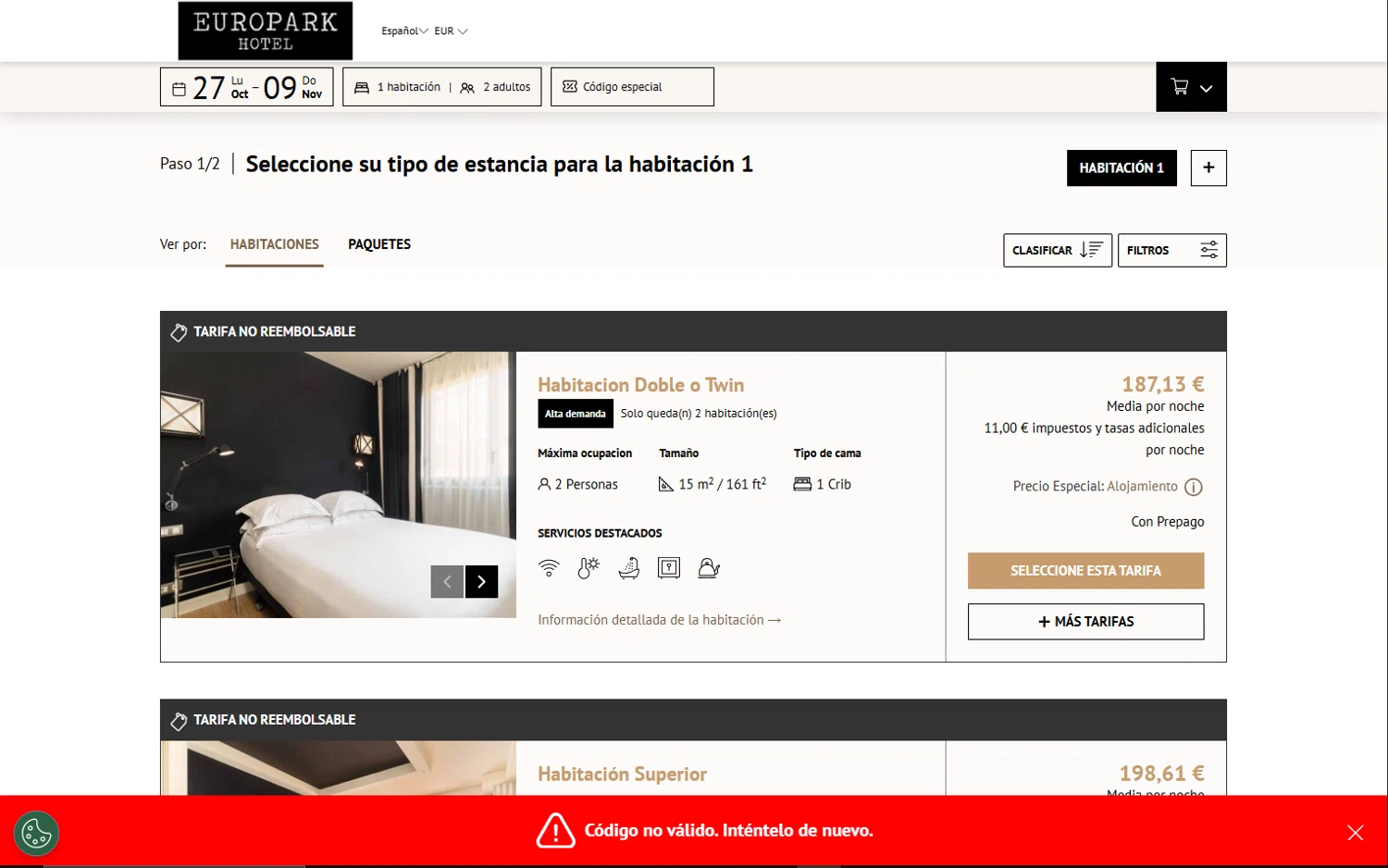 NN Hotels discount code screenshot showing code DPFCAVA25 applied at NN Hotels checkout page. Uploaded by SimplyCodes community member CoinElite8726 on Oct 17, 2025