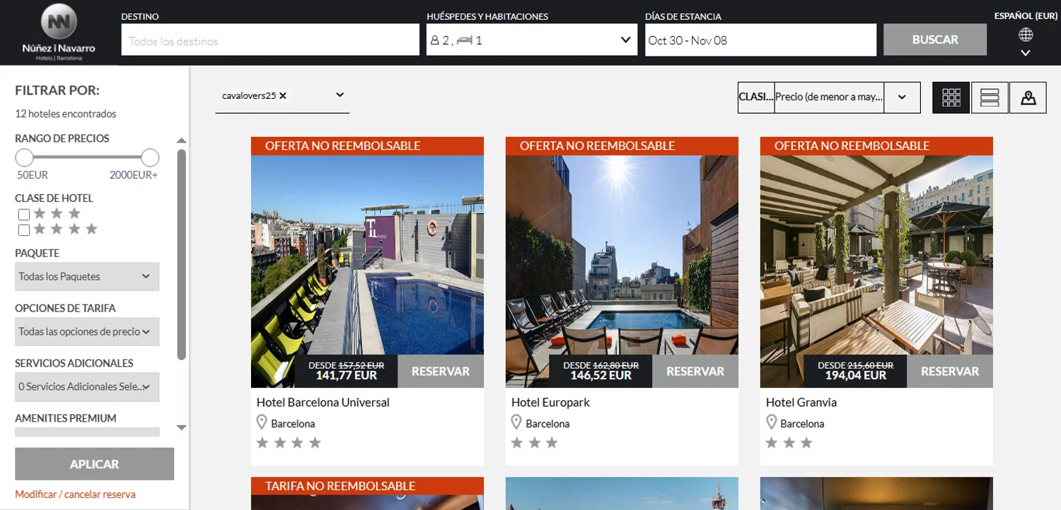 NN Hotels discount code screenshot showing code CAVALOVERS25 applied at NN Hotels checkout page. Uploaded by SimplyCodes community member ESTHER3121 on Oct 27, 2025