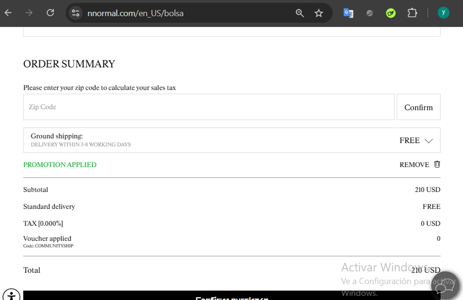 NNORMAL promo code screenshot showing code COMMUNITYSHIP applied at NNORMAL checkout page. Uploaded by SimplyCodes community member 502312 on Apr 30, 2025