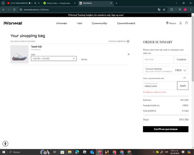 NNORMAL checkout page showing NNORMAL promo code box | Screenshot taken by SimplyCodes community member on Oct 16, 2024