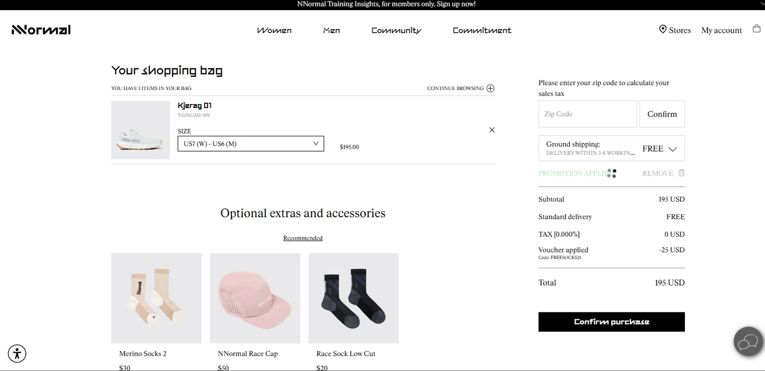 NNORMAL checkout page showing NNORMAL promo code box | Screenshot taken by SimplyCodes community member on Dec 9, 2024