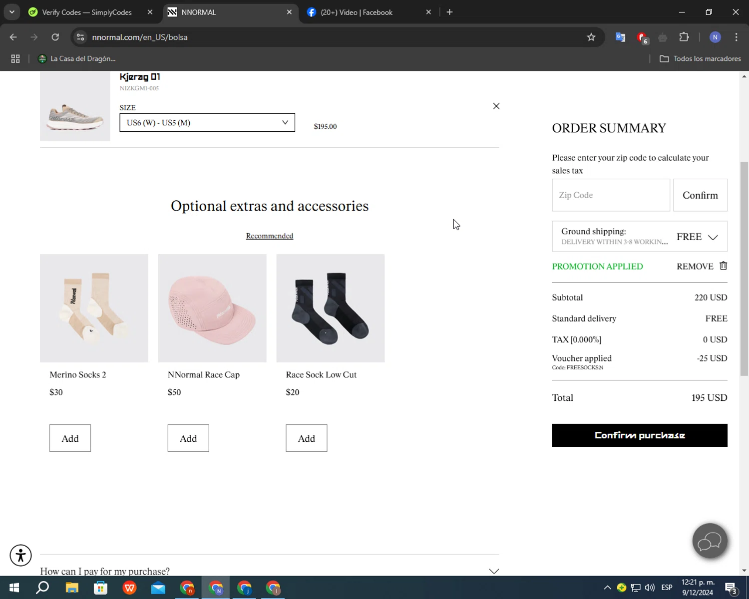 NNORMAL checkout page showing NNORMAL promo code box | Screenshot taken by SimplyCodes community member on Dec 9, 2024