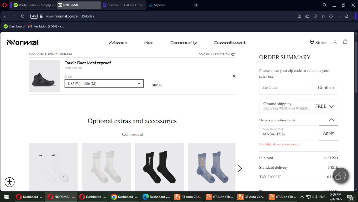 NNORMAL promo code screenshot showing code JANSALES25 applied at NNORMAL checkout page. Uploaded by SimplyCodes community member MaitoGai on Feb 4, 2025