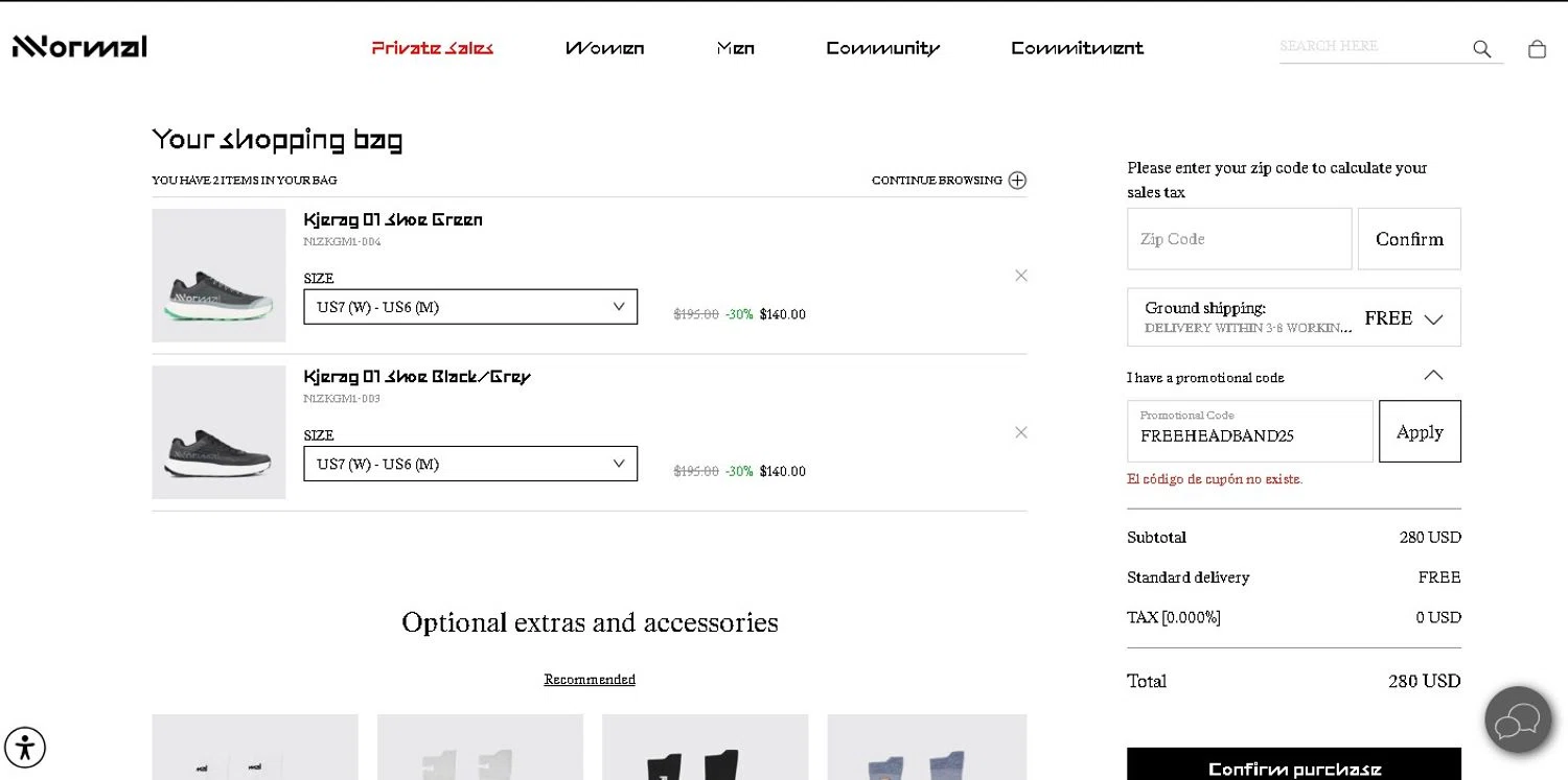 NNORMAL promo code screenshot showing code FREEHEADBAND25 applied at NNORMAL checkout page. Uploaded by SimplyCodes community member LAMINEJAMAL on Jun 12, 2025