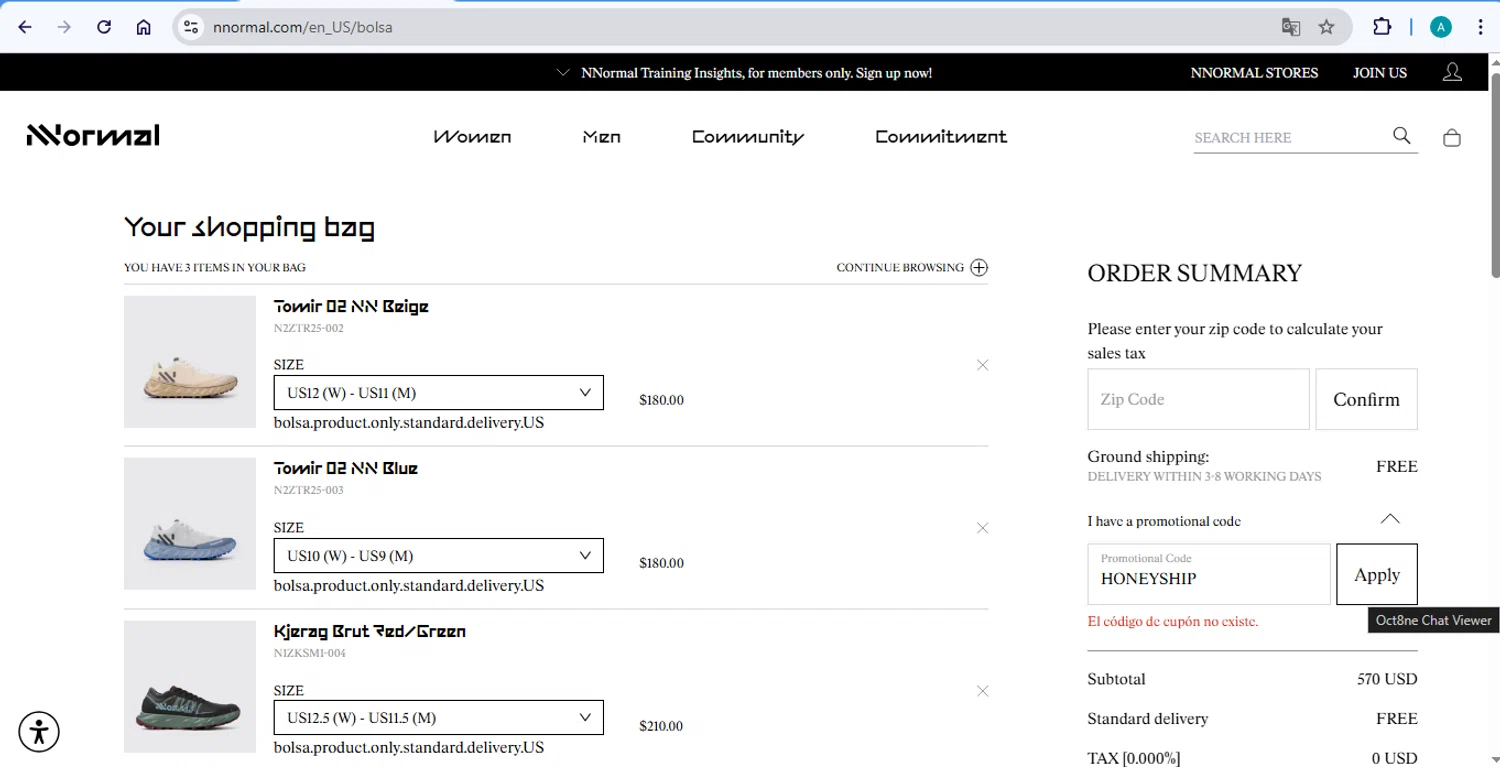 NNORMAL promo code screenshot showing code HONEYSHIP applied at NNORMAL checkout page. Uploaded by SimplyCodes community member AlexSierra on Sep 2, 2025