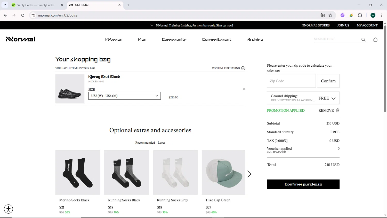 NNORMAL checkout page showing NNORMAL promo code box | Screenshot taken by SimplyCodes community member on Jul 21, 2025