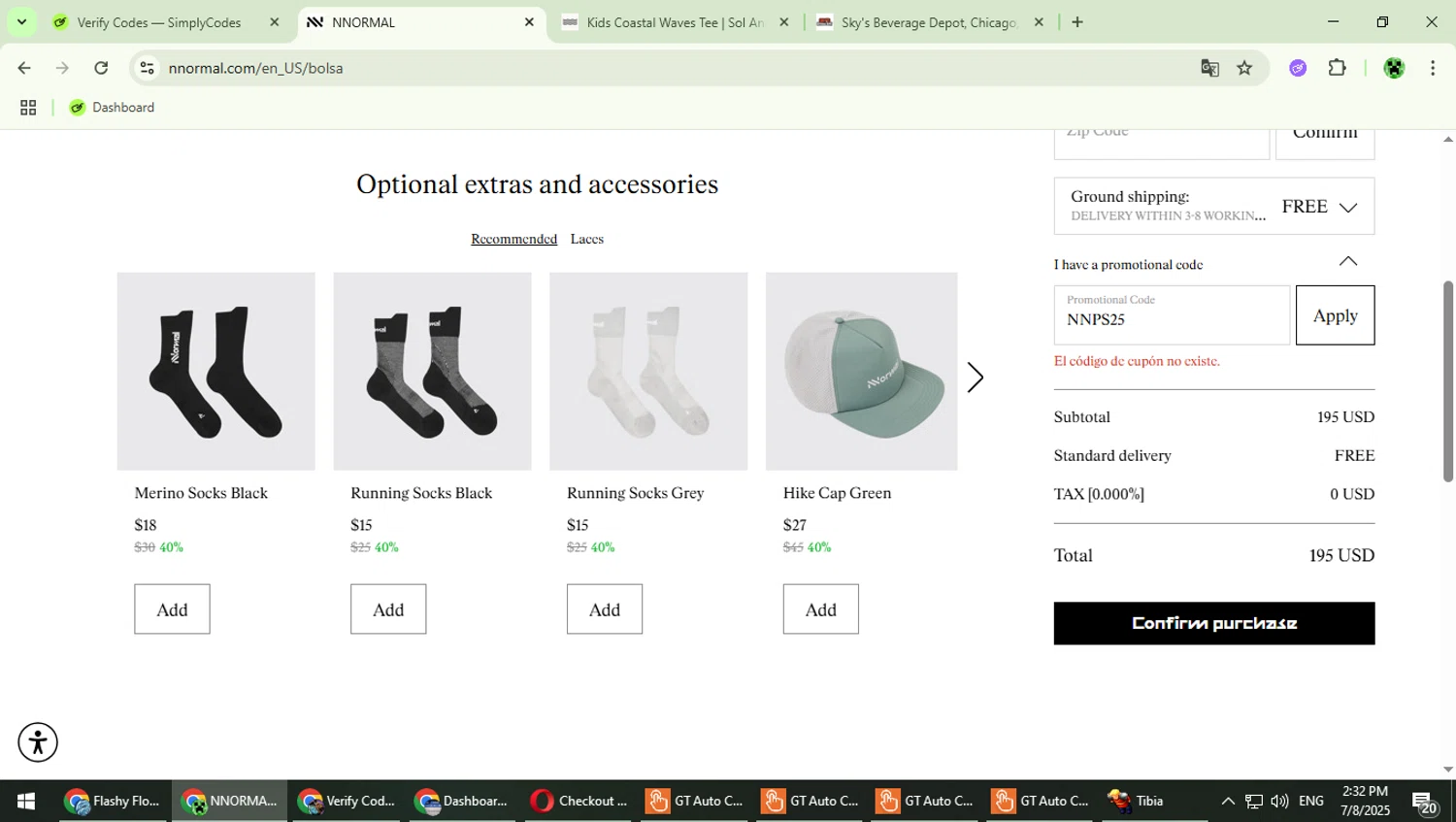 NNORMAL promo code screenshot showing code NNPS25 applied at NNORMAL checkout page. Uploaded by SimplyCodes community member MaitoGai on Jul 8, 2025