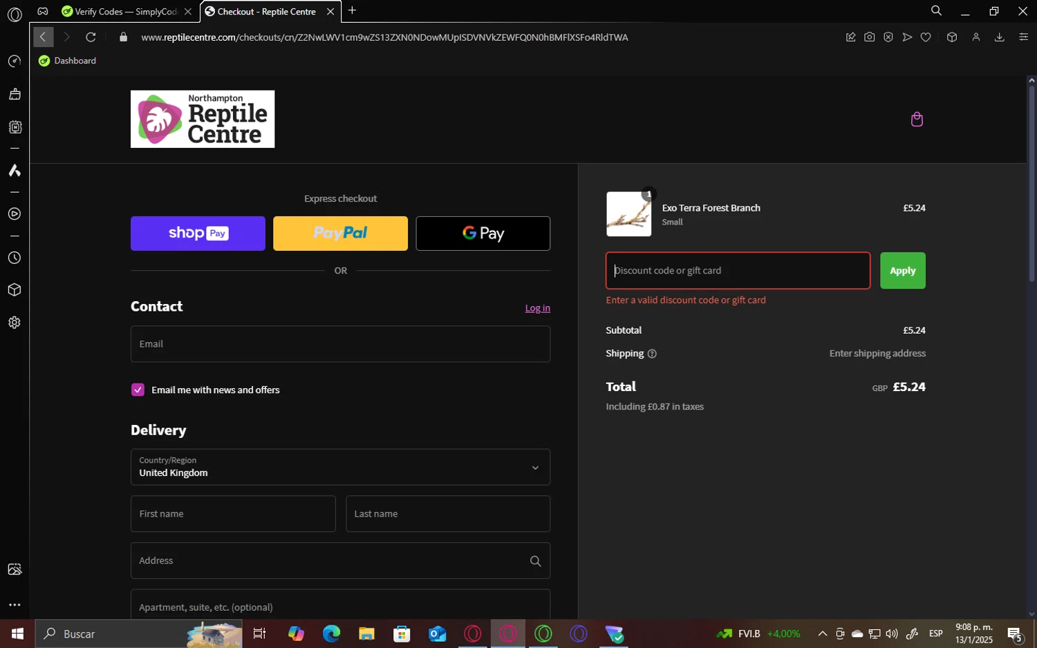 Northampton Reptile Centre discount code screenshot showing code BOGOF applied at Northampton Reptile Centre checkout page. Uploaded by SimplyCodes community member ShieldVirtuoso1197 on Jan 14, 2025