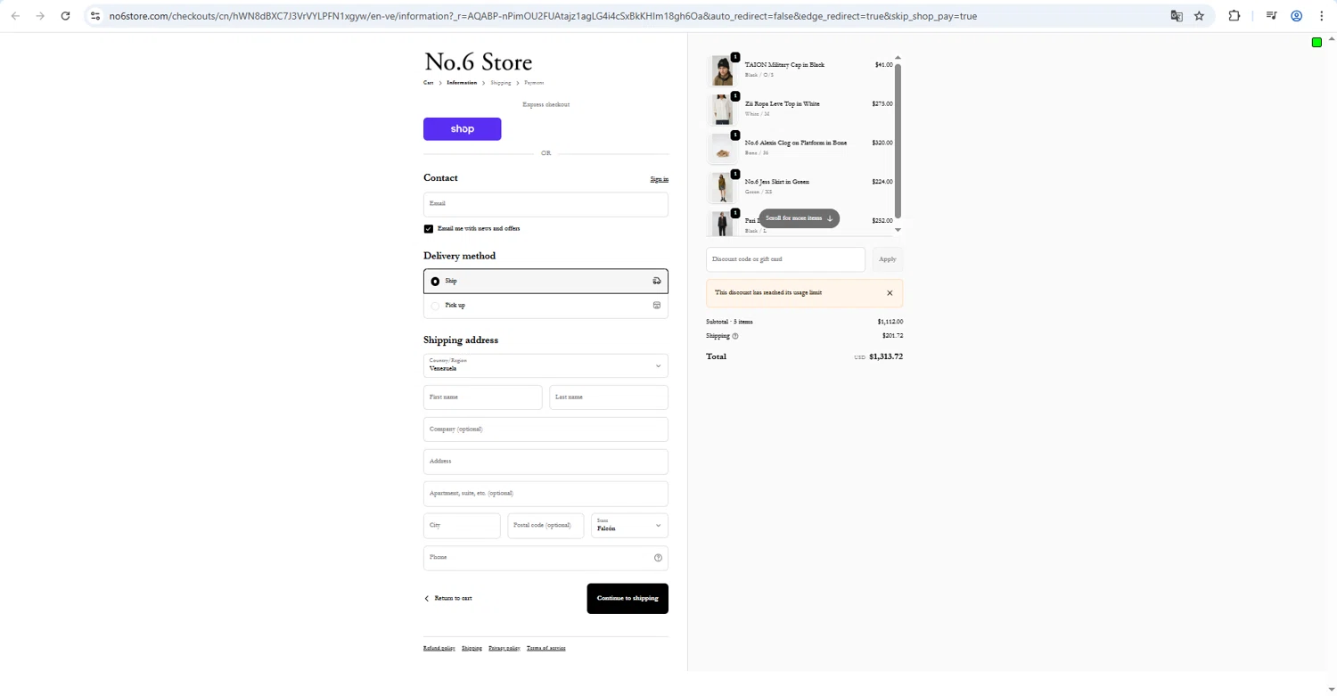 No.6 Store promo code screenshot showing code TRKQW95K applied at No.6 Store checkout page. Uploaded by SimplyCodes community member RINITOSHI on Feb 10, 2026