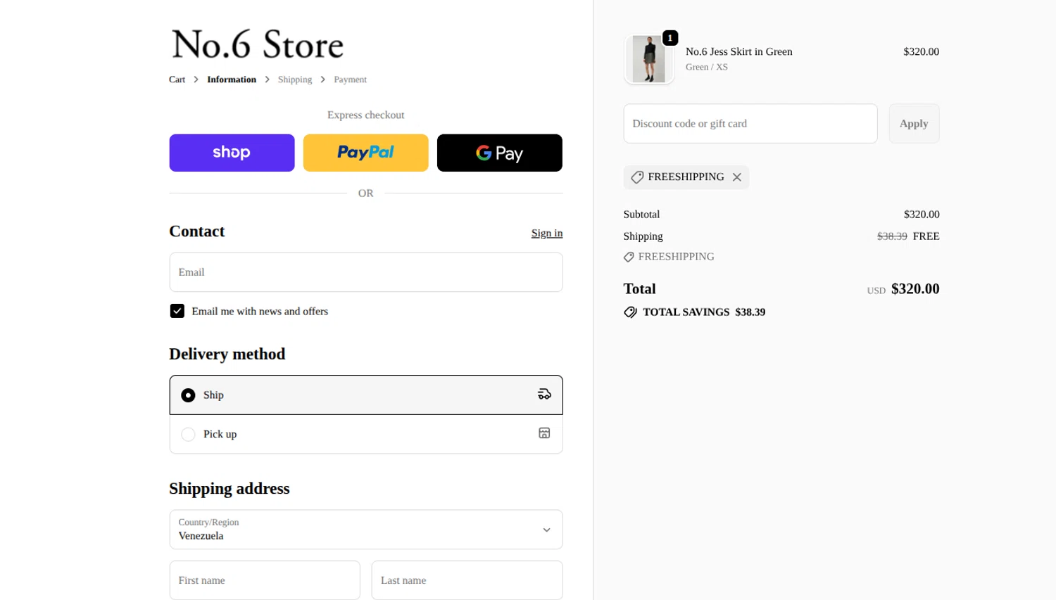 No.6 Store promo code screenshot showing code FREESHIPPING applied at No.6 Store checkout page. Uploaded by SimplyCodes community member reimalave10 on Jan 20, 2026