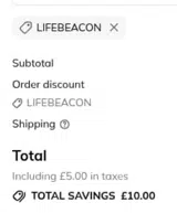 LIFEBEACON coupon verification screenshot