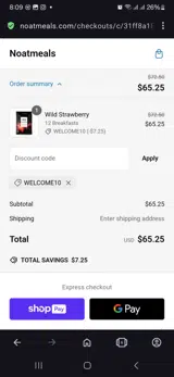 Welcome10 coupon verification screenshot