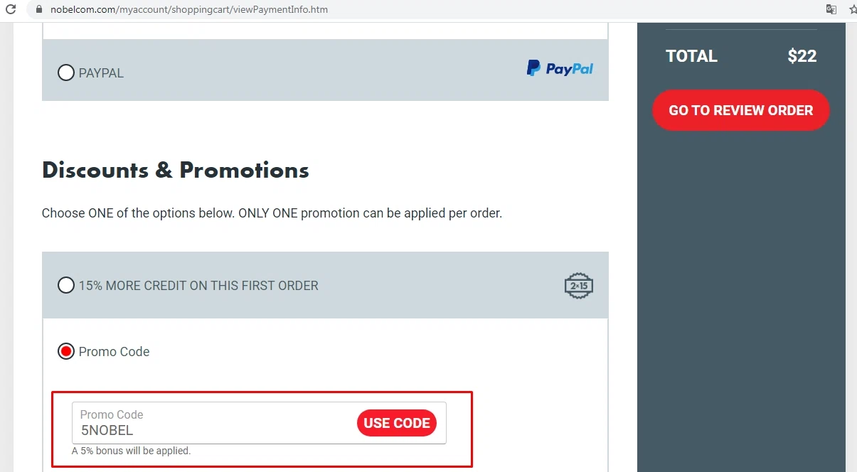 how to use NobelCom coupons