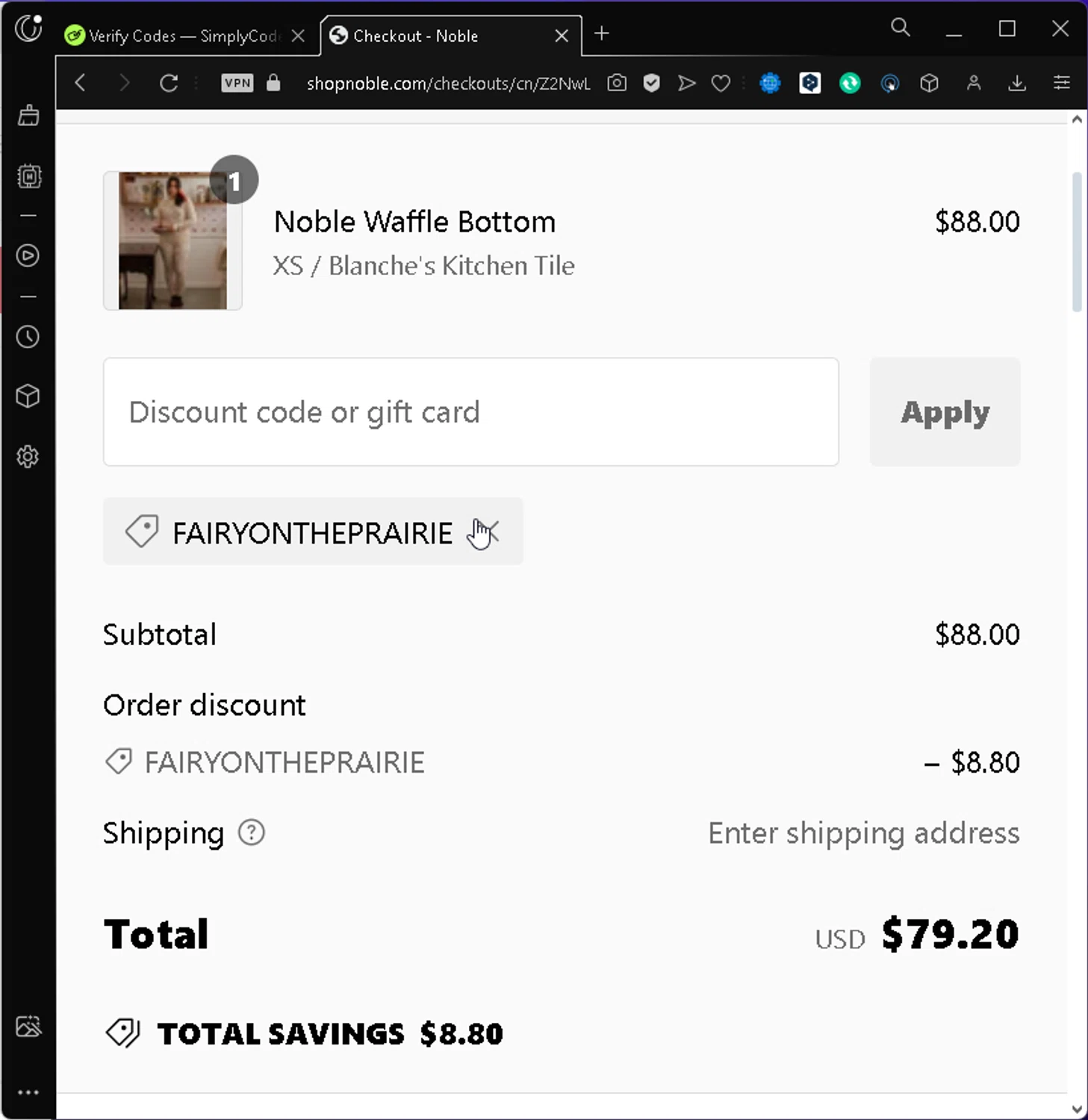 Noble checkout page showing Noble promo code box | Screenshot taken by SimplyCodes community member on Jan 29, 2025
